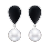 BLACK ONYX & PEARL DANGLE EARRINGS